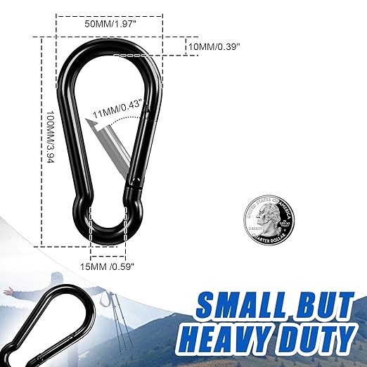 Large Carabiner Clip Hook, 4 inch 2 pcs Black Heavy Duty Spring Snap Hook Key Chain, Carabiners Clips for Outdoor Camping, Swing Set, Hammock, Hiking Travel, Fishing, Quick Link Keychain