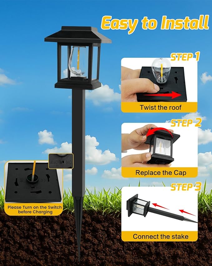 16-Pack Solar Lights Outdoor (Extra-Bright & Auto On/Off), Solar Powered Garden Lights, Outdoor Waterproof Solar Pathway Lights for Patio, Path, Yard, Landscape, Driveway, Walkway Decor (Warm White)