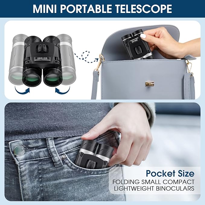 200x25 Compact Binoculars for Adults and Kids, High Powered Mini Pocket Binoculars, Waterproof Small Binoculars for Bird Watching, Hunting, Concert, Theater, Opera, Traveling, Sightseeing