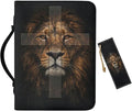 Leather Bible Cover Case for Men PU Bible Case with Bookmark Church Bag Book Carrying Case Lion and Cross Print Bible Covers