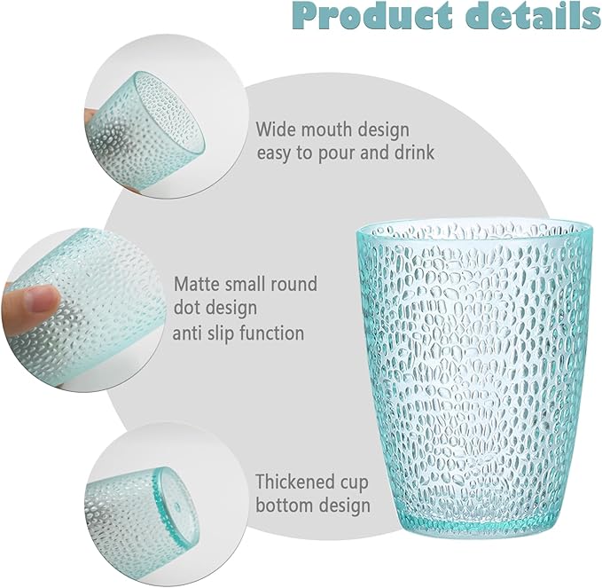 4 PCS Colored Plastic Drinking Glasses, Reusable Acrylic Drinking Cups, Stackable Juice Glasses Drinkware, Unbreakable Water Tumblers, BPA Free, Dishwasher Safe, 290 ML/10 OZ (4 Colors)