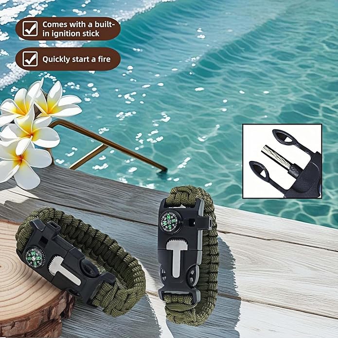 Chinshwehaw 5 in 1 Survival Bracelet-Fire Starter,Loud Whistle,Compass,Paracord Rope & Cutter,Military Grade Tactical Gear for Emergency for Emergency,Camping&Hiking Gear