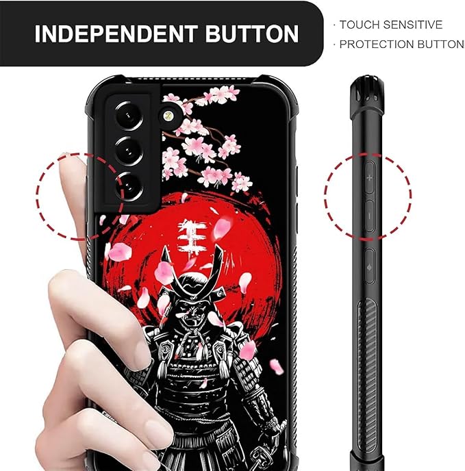 for Samsung Galaxy S21 FE Case, Sakura Japanese Samurai Pattern Graphic Design Girl Boy Soft Silicone Hard Acrylic Shock Protection for Samsung Galaxy S21 FE