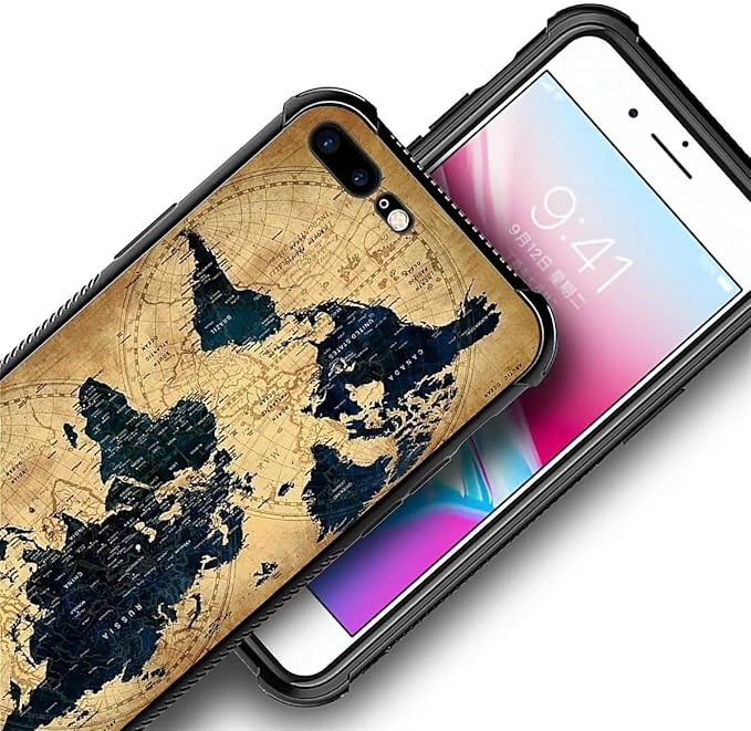 Case for iPhone 7 Plus/8 Plus, Brown World Map Pattern Made of Soft Silicone Hard Acrylic for Shock Protection