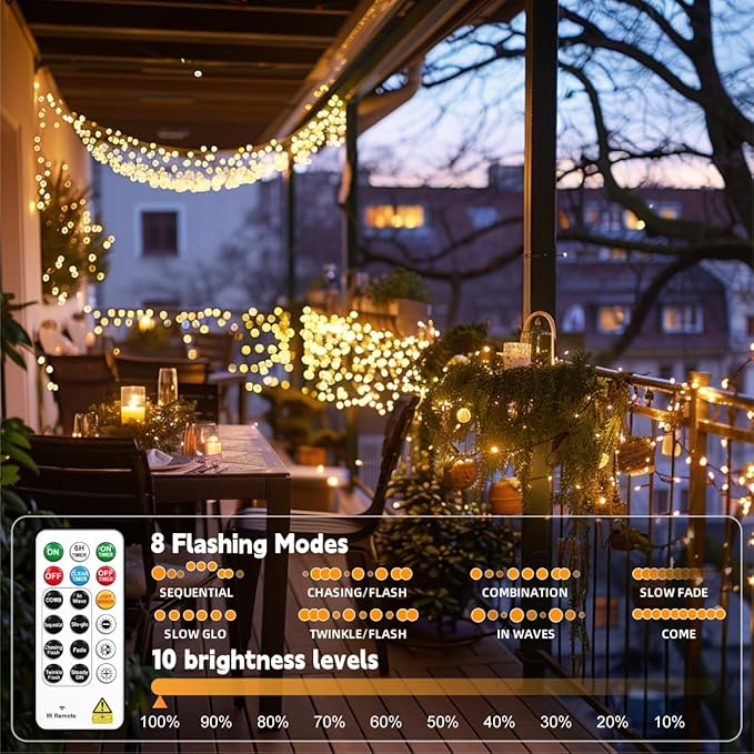 HXWEIYE 2-Pack 33FT 100LED Fairy Lights Battery Operated (Included) with Remote & Timer, 8 Modes Rechargeable Twinkle String Lights Indoor Outdoor Waterproof for Bedroom Wedding Classroom, Warm White