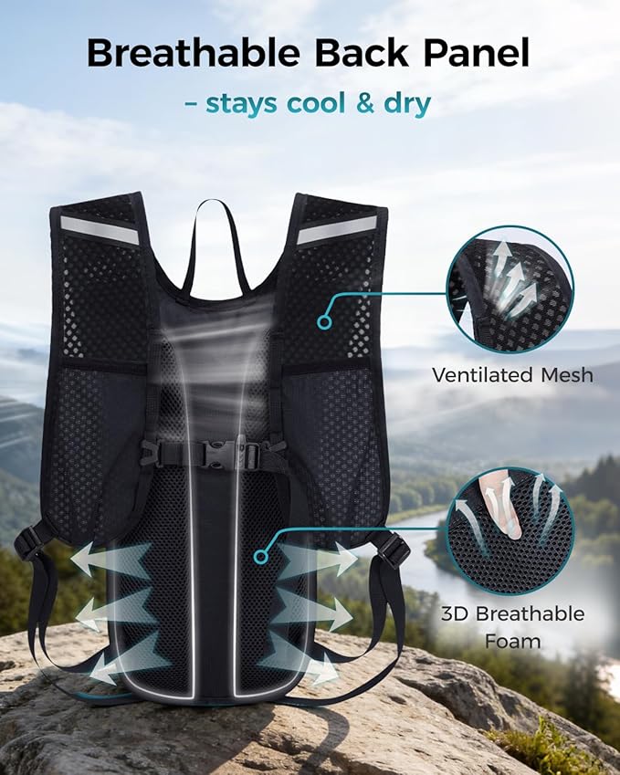 Blue Quartz Hydration Backpack with 2L Water Bladder, Hiking Water Pack with Insulated Compartment for Women Men, Lightweight Running Hydration Vest with Phone Pocket for Cycling, Biking