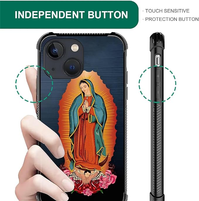 for iPhone 14 Plus Case, Red Virgen Guadalupe Pattern Made of Soft Silicone Hard Acrylic Shock Protection for iPhone 14 Plus