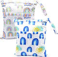 2pcs Waterproof Wet Bags with Two Zippered Pockets, Washable, Reusable for Travel, Beach, Pool, Stroller, Diapers, Dirt Gym Clothes, Wet Swimsuits, Toiletries -Rainbows