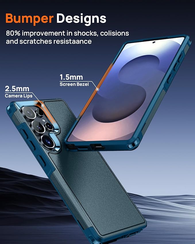Lanhiem for Samsung Galaxy S25 Ultra Phone Case with Tempered Glass Screen Protector, Shock Absorption, Anti-Scratch Shockproof Case Cover for Samsung S25 Ultra, Navy Blue