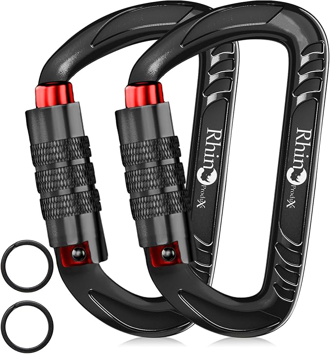 Rhino Produxs 12kN (2697 lbs) Heavy Duty Carabiner Clips, for Securing Pets, Outdoor, Camping, Hiking, Hammock, Dog Leash Harness, Keychains