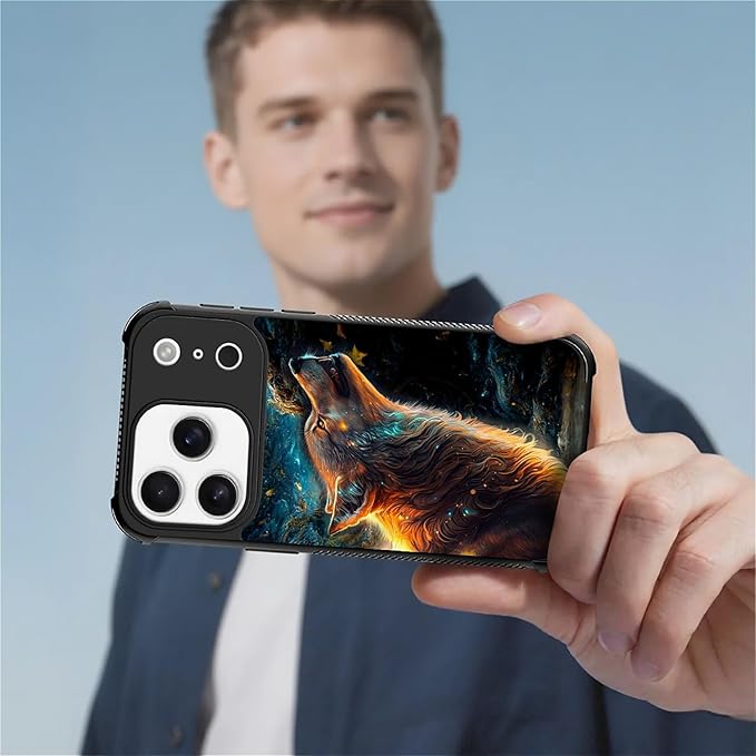 for iPhone 17 Pro Case,for MagSafe Graphic Design for Girl Boy Soft Silicone Hard Acrylic Shock Protection Designed for iPhone 17 Pro Star Cave Hungry Wolf Pattern