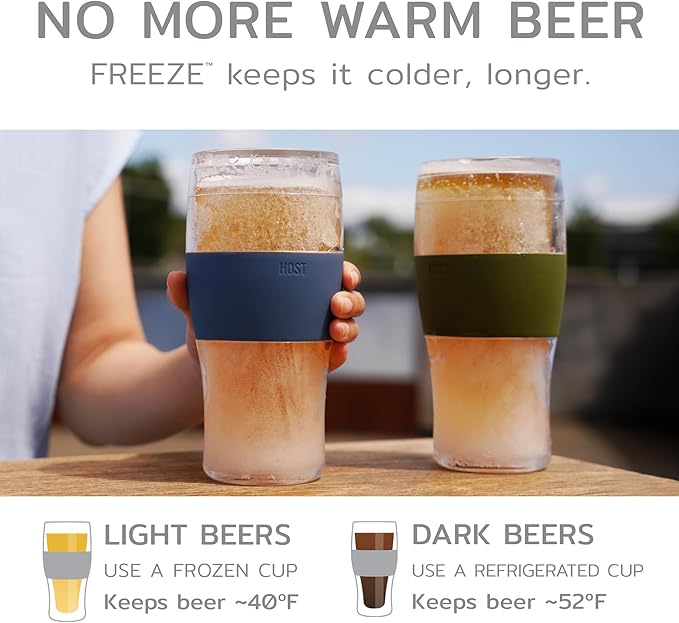 Host FREEZE Beer Glasses, Frozen Beer Mugs, Freezable Pint Glass Set, Insulated Pint Glass to Keep Your Drinks Cold, Double Walled Insulated Glasses, Tumbler for Iced Coffee, 16oz, Set of 2, Black