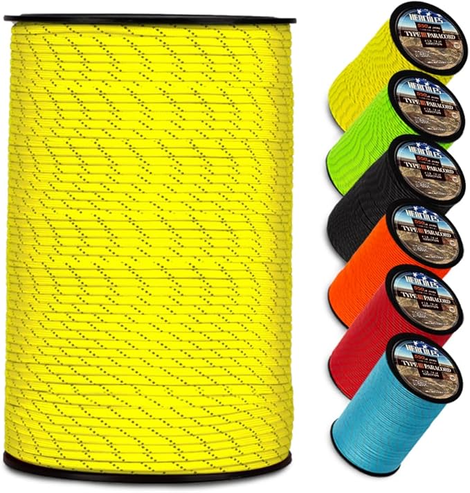 HERCULES Type III Paracord 550 Paracord Rope Parachute Cord, 250' Reflective for Camping Cord, Survival Rope