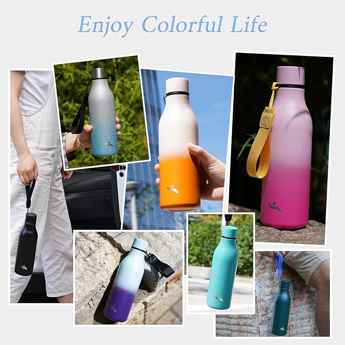 Konokyo Insulated Water Bottle with Strap,18 oz Double Wall Stainless Steel Vacuum Bottles Metal Water Flask,Orange
