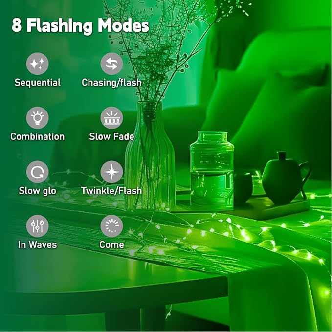 HXWEIYE Rechargeable Fairy Lights Battery Operated, DIY Timer & 8 Modes, 2 Pack 16FT 50LED Twinkle String Lights Indoor, Led mini Lights for Bedroom Wedding Dorm Christmas Tree Decor (Green)