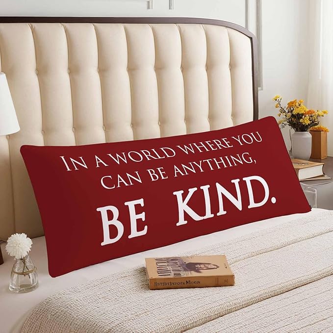 Inspirational Quotes Body Pillows Covers for Adults, Be Kind Large Body Pillow Covers Lumbar Body Pillow Case 20"X54" Body Pillowcase Cushion Cover for Home Bedroom Office Hotel, Red