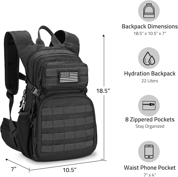 CVLIFE Hydration Backpack with 3L TPU Tactical Water Bladder, 22L Hiking Backpack for Men Women, Heavy Duty Molle Water Backpack with Multiple Compartments for Cycling Running Hunting Camping