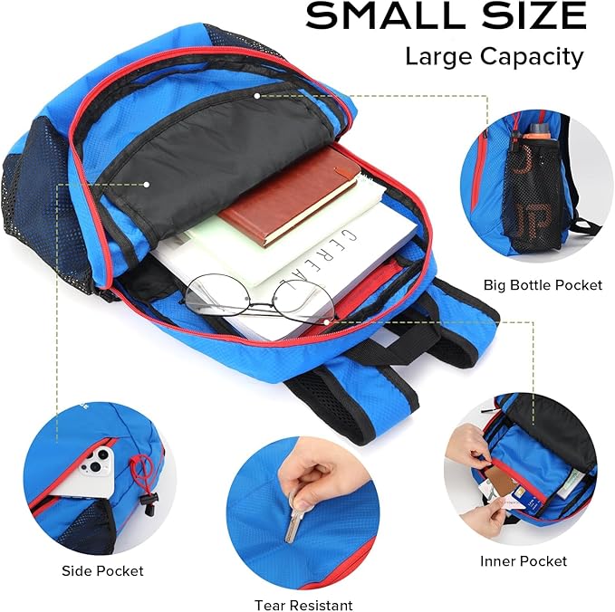 VPBAGE 15L Water-resistant Hiking Daypack, Small Backpack Travel Outdoor, Lightweight Day Pack with Tool Loops