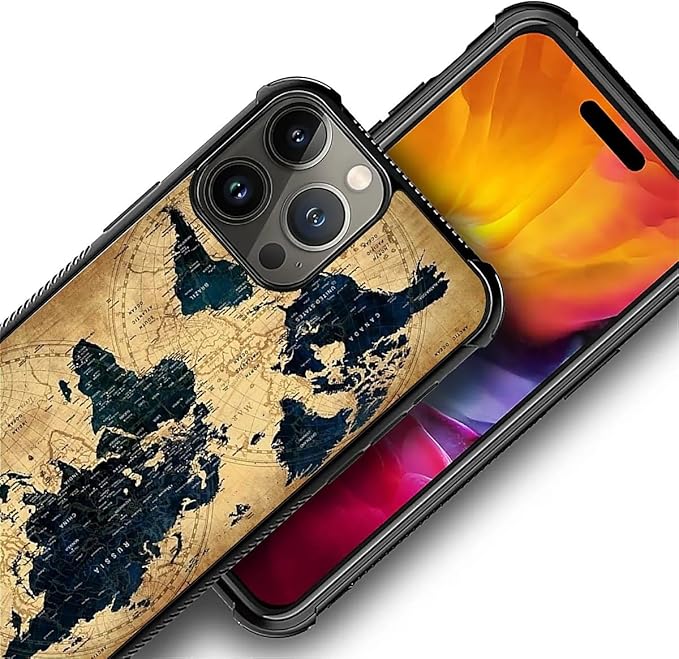 for iPhone 16 Pro Case, Brown World Map Pattern Graphic Design Girl Boy Soft Silicone Hard Acrylic Shock Protection for iPhone 16 Pro