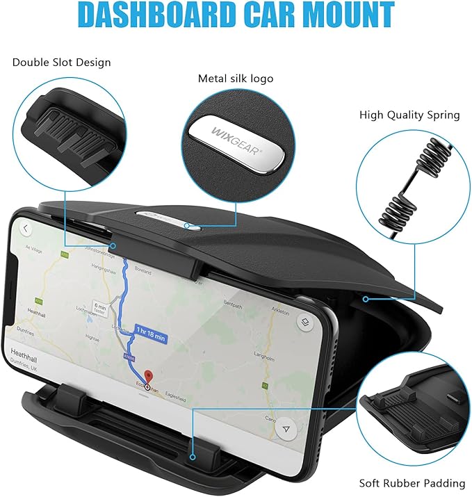 WixGear GPS Holder for Car, GPS Dash Mount for Garmin, Nuvi Drive Dezl Drivesmart, Tomtom, Magellan Roadmate, Rand McNally, Navman, Dash Anti-Slip Vehicle Phone Holder Compatible with All Smartphones