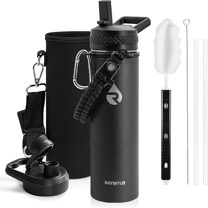 RAYMYLO Insulated Water Bottle 20 oz, Triple Wall Vacuum Stainless Steel (Cold for 24Hrs, Hot for 12Hrs), Leak Proof & Non-BPA, Kids Water Bottle Jug for School with Straw Spout Lids