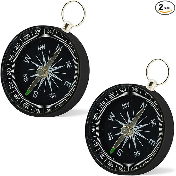 Pocket Compass, 2 Pieces Mini Compass with Key Ring, Suitable for Hiking Survival, Mountaineering Camping, Outdoor Adventure Party Navigation Tools