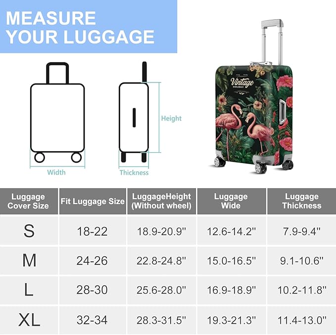 ANNA QUEEN Tropical Pink Flamingos Travel Luggage Cover -Stretchable Airplane Suitcase Protector Sleeve,Universal Washable Fit for 20-26 Inch Checked Baggage,Water Resistant Durable Luggage Protector