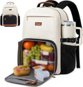LOVEVOOK Lunch Backpack with Lunch Compartment,15.6 Inch Laptop Work Travel Insulated Cooler Backpack,Waterproof College Teacher Lunch Bag Box with Tumbler Holder,Gifts for Men Women,Beige-Black-Brown