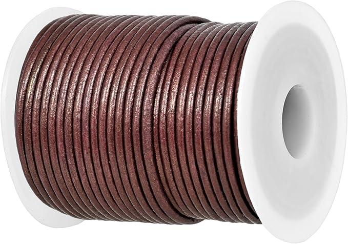 GENIQUE Real/Genuine Round Leather String Cord for Necklace, Bracelets, Jewellery, Braiding (2mm, Maroon Metallic)
