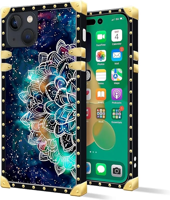 Compatible with iPhone 14 Case, Starry Sky Colourful Mandala Luxury Golden Decoration for Girl Women Soft TPU Shockproof Protective Hard PC Back for iPhone 14
