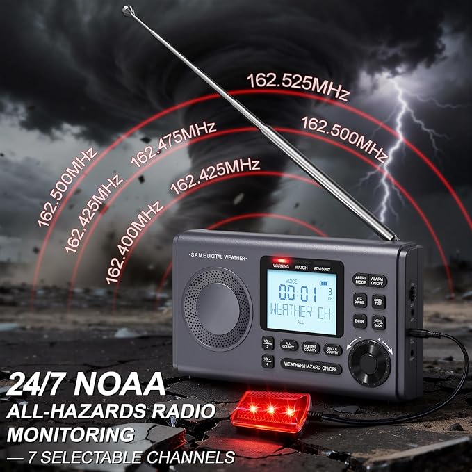 RunningSnail NOAA Weather Alert Radio - S.A.M.E Localized Programming, 23 County Codes & 80+ Emergency Alerts, Battery Backup, Alarm, Selectable Alert Tone, External Antenna, External Warning Light