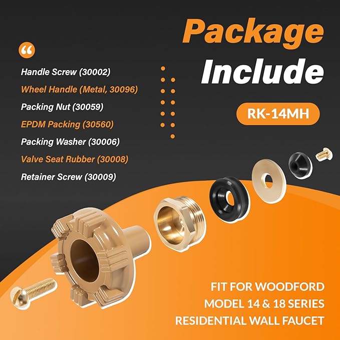 RK-14MH Repair Kit Metal Handle Replacement for Woodford Model 14 & Model 18 Outdoor Faucets (7Pcs)