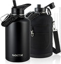 COKTIK 84oz Insulated Water Bottle - Stainless Steel Vacuum Metal, Portable ½ Gallon Large-Capacity Sports Bottle with Straw, Carry Bag and Handle Strap, Ideal for Gym & Hiking（Black)