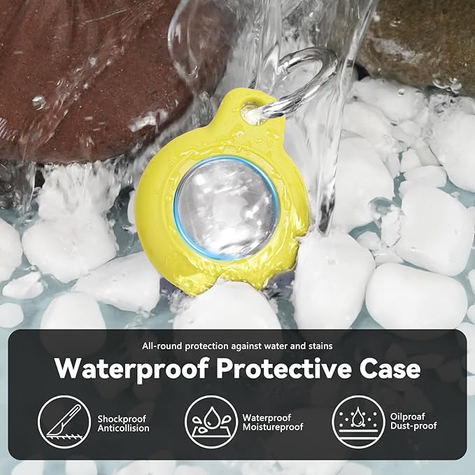 for Apple AirTag 2nd & 1st Gen, Waterproof Case for AirTag Holder Keychain,GPS Tracker Cover for Dog,Car Key,Luggage-D1-Yellow