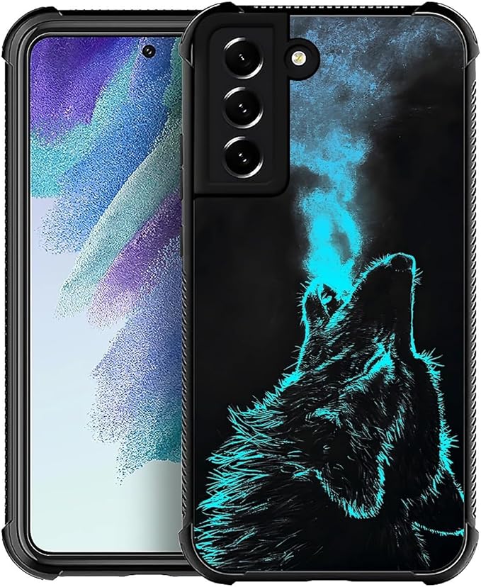for Samsung Galaxy S22 Case, Blue Breathing Wolf Pattern Graphic Design Girl Boy Soft Silicone Hard Acrylic Shock Protection for Samsung Galaxy S22