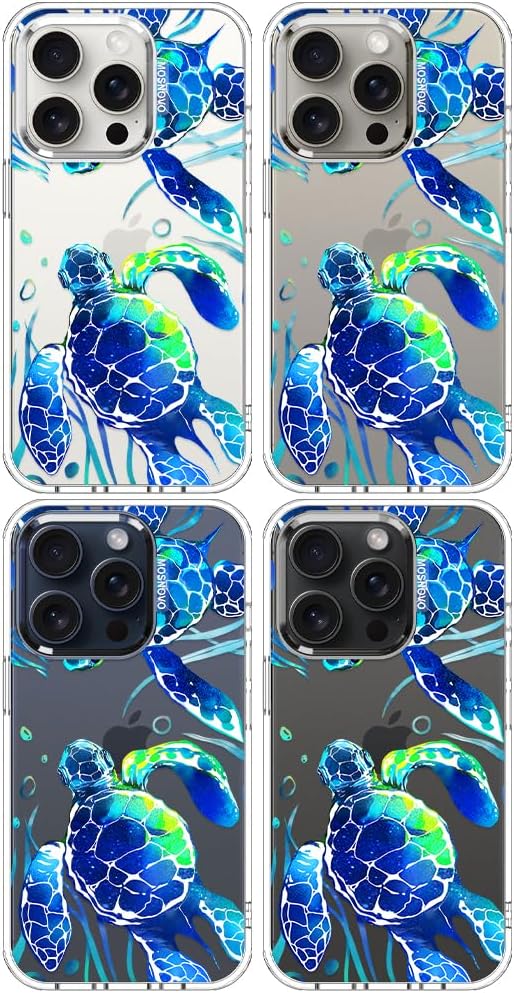 MOSNOVO Case for iPhone 15 Pro, [Buffertech 6.6ft Military-Grade Drop Protection] [Anti Peel Off Tech] Clear TPU Bumper Phone Case Cover Design - Sea Turtles