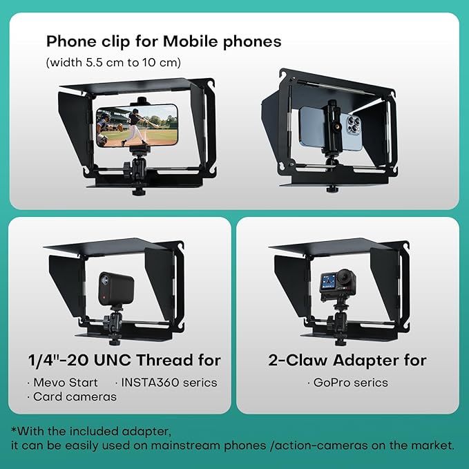 Baseball Fence Phone Mount with 3-Sided Anti-Glare Sunshade, Capture Clear Game Footage in Bright Sunlight, Fits iPhone, GoPro, Mevo Start & Action Cameras, Durable Metal Clip (Black)