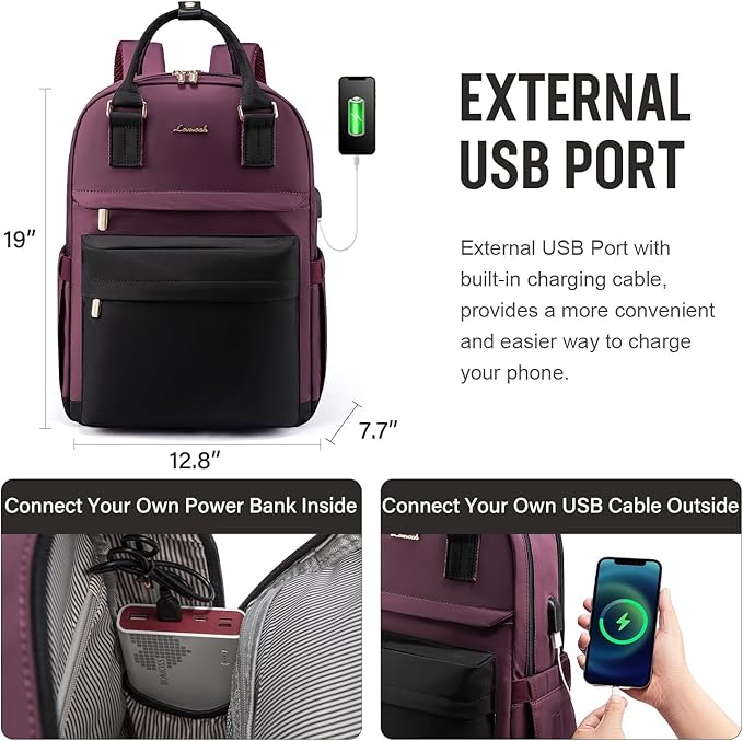 LOVEVOOK Laptop Backpack for Women Men, 17.3 Inch Laptop Bag with USB Port Fashion Waterproof Backpacks Teacher Nurse Stylish Travel Bags Vintage Daypacks for College, Work