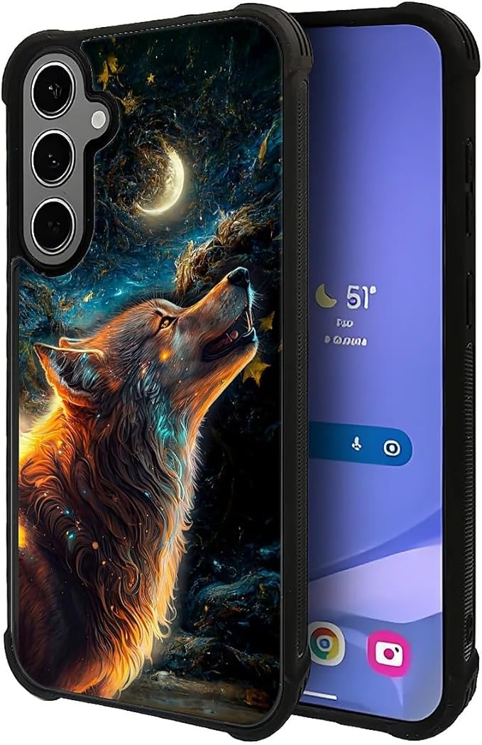 for Samsung Galaxy S24 S25 Plus Case, Star Cave Hungry Wolf Pattern Graphic Design Girl Boy Soft Silicone Hard Acrylic Shock Protection for Samsung Galaxy S24 S25 Plus