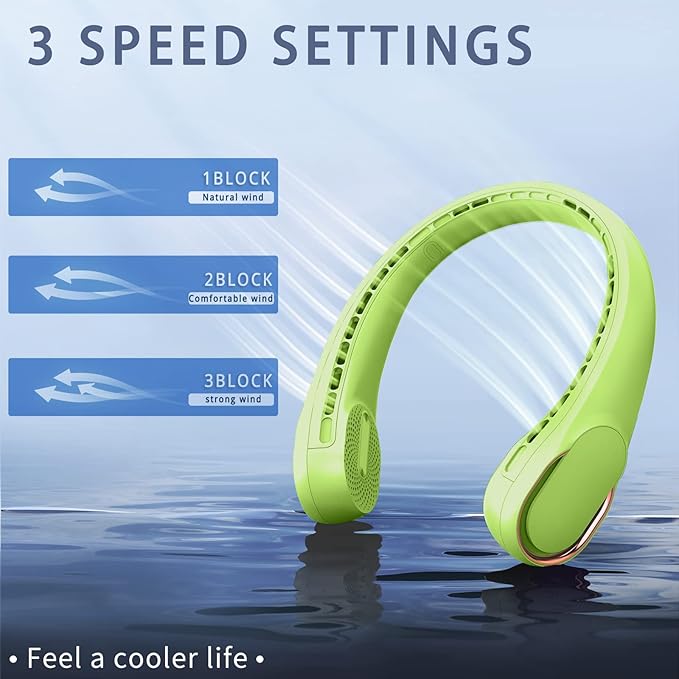 ASNUG Portable Neck Fan, Bladeless Neck Fan, USB Rechargeable Personal Fan, 4000 mAh Battery Operated Wearable Fan, 3 Speeds Adjustable,Faster Cooling, Ultra Quiet, Suitable for Home, Office, Sports