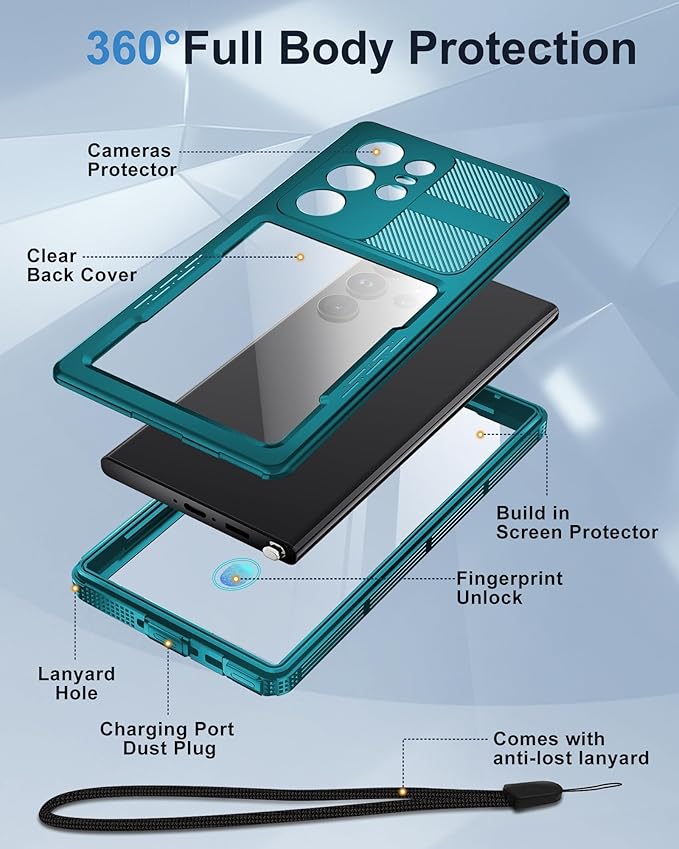 for Samsung Galaxy S23 Ultra Waterproof Case, [IP68 Water Proof] [Built-in Screen Protector], Magnetic Heavy Duty Military Grade Rugged Phone Case for S 23 Ultra 6.8", Teal