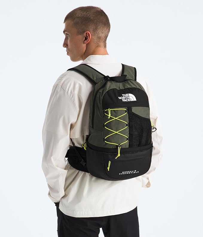 The North Face Borealis Convertible Pack - Commuter Laptop Backpack, Removable Lumbar Pack, Water Repellent Finish, New Taupe Green/TNF Black/Fizz Lime, One Size