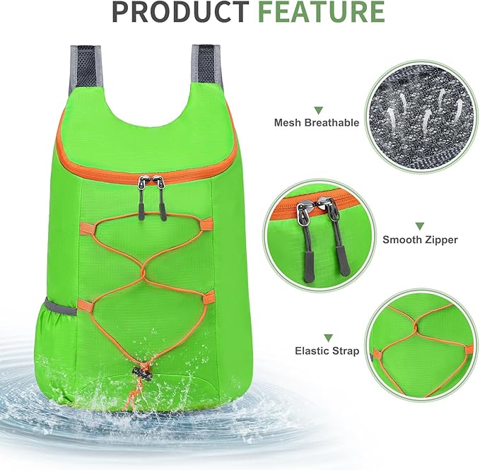 20L Hiking-Daypack Lightweight Foldable Travel Packable Backpack for Camping Cycling Outdoor, Green