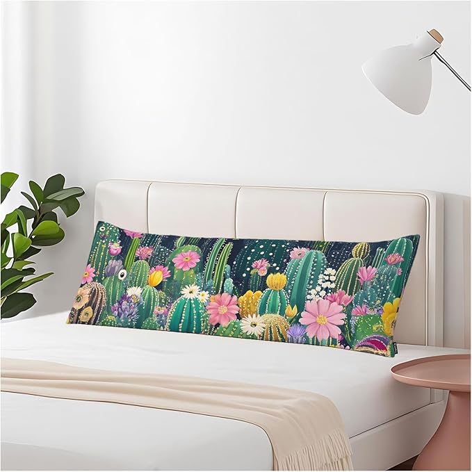 Cactus Decorative Body Pillows for Home, Tropical Cactus Floral Body Pillow Cover Sleeper Pillow Cushion Cover Bedding Body Pillowcase for Man Woman Sofa Patio Shop 20x54 Inch, Green