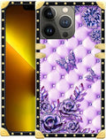 Compatible with iPhone 13 Pro Max Case, Purple Butterfly Flowers Leaf Luxury Golden Decoration for Girl Women Soft TPU Shockproof Protective Hard PC Back for iPhone 13 Pro Max