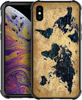 for iPhone X/Xs Case, Brown World Map Pattern Made of Soft Silicone Hard Acrylic Shock Protection for iPhone X/Xs