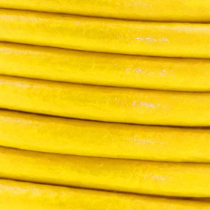 Mandala Crafts Round Genuine Yellow Leather Cord for Jewelry Making – 5mm Cowhide Leather Rope String Lace for Kumihimo – 4.4 Yards Cowhide Craft Cording Spool