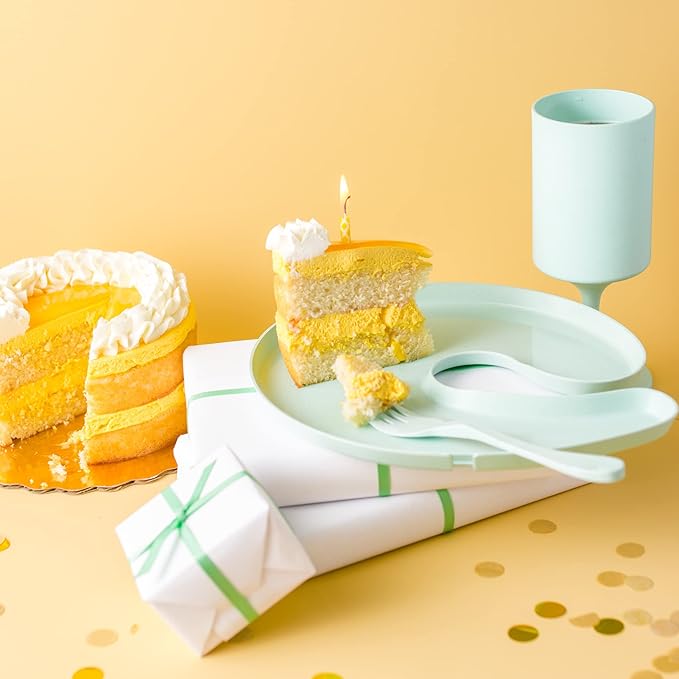 Knork Eco Party Bundle, Appetizer Plate, Party Cup, Party Utensils, 5 Piece Set, Mint