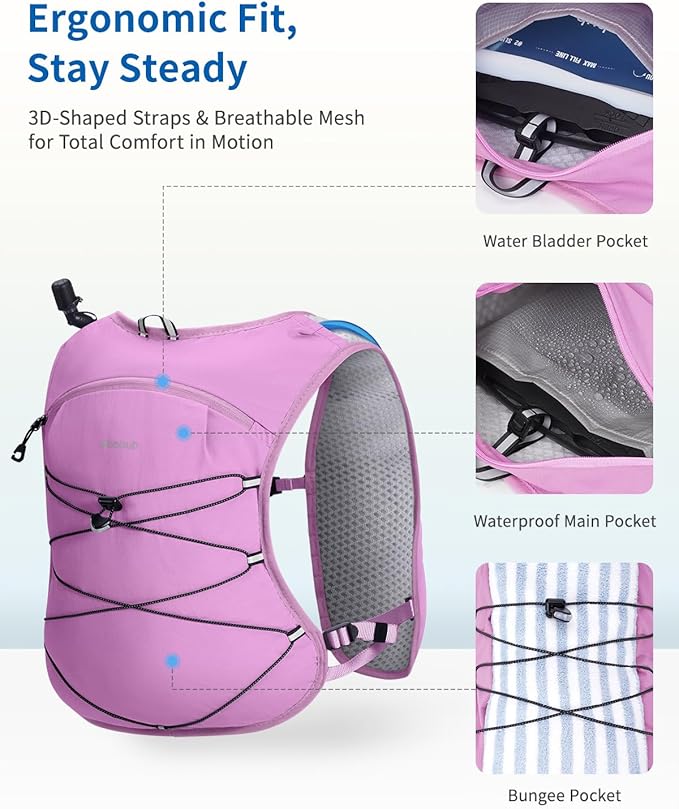 ECOHUB Running Hydration Vest Backpack, Lightweight Hydration Pack Bag Daypack for Hiking Cycling Marathon Backpack Vest for Women Men (No Bladder Included)