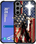 for Samsung Galaxy S24 S25 Plus Case, Red American Flag Horse Cross Pattern Graphic Design Girl Boy Soft Silicone Hard Acrylic Shock Protection for Samsung Galaxy S24 S25 Plus
